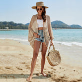 Gestrickter Strandüberzug, Ausschnitt für den Urlaub, Sonnenschutz, Schal, Bikini-Überzug