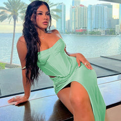 Ensemble jupe fendue coupe slim avec corset et bandeau