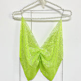 Strass Mesh Neckholder Spaghettiträger Weste Rückenfreies Nachtclub Top