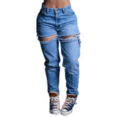 Zerrissene Jeans, verwaschene, hoch taillierte, lockere Jeans