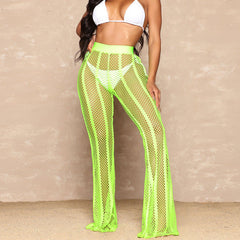 Swimming Trunks Blouse See through Patchwork Stripes Mesh Mop Trousers