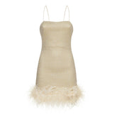 Furry Splicing Sling Dress Slim Fit Backless Hip Dress