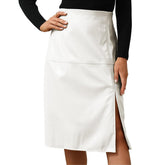 Jupe en cuir taille haute, ourlet fendu, fourreau, robe trapèze