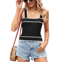 Contrast Color Knitting Sweater Short Cropped Tank Top