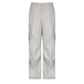 Pantalon de travail américain hipster à jambes larges, coupe ample, amincissant, cordon de serrage, taille basse, coupe droite