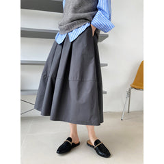High Waist Slimming Puffy A line Dress Skirt Elastic Waist Mid Length Big Hem Umbrella Skirt