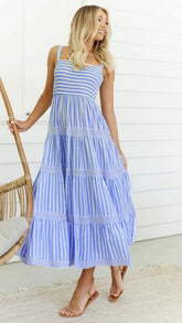 Robe longue à bretelles et dos nu, robe à rayures