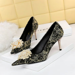 Stylish Women's Metal Stiletto Shallow Mouth Heels