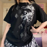 Top Halloween T-Shirt mit Rundhalsausschnitt und kurzen Ärmeln und personalisiertem Totenkopf-Aufdruck