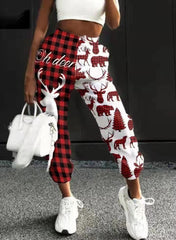 Christmas Positioning Printing Loose Fitness Sports Harem Pants Plaid Trousers
