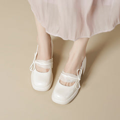 Women's Spring Vintage Bow Thick Bottom Chunky Heels