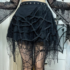 Skirt Gothic Punk Spider Web Tassel Mini Skirt Hallowen Gothic Skirt