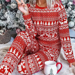 Pullovers Home Wear Red Long Sleeved Trousers Christmas Snowflake Pajamas Suit