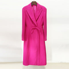Star Slim Fit Bow Long Woolen Coat Woolen Coat