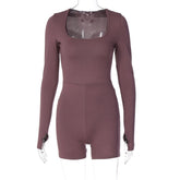 Long Sleeve U Collar Hollow Out Cutout High Waist Hip Lifting Sport Yoga Jumpsuit
