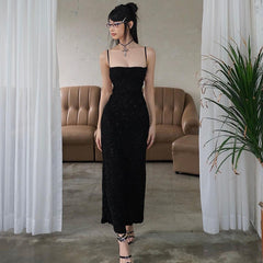 Suspenders Backless Thin Glittering Hollow Out Cutout Dress High Grade Dress