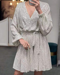 Birthday Party V neck Sequined Dress