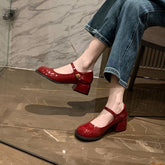 Women's Grape Mom Retro Simple Round Toe Heels