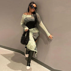 Long Sleeve Knitted round Neck High Waist Slim Maxi Dress