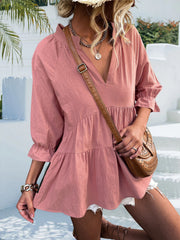 Loose V Neck Pleated Short Top