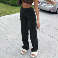Balgtasche Lose Hohe Taille Gerade Jeans Cargohose Jeans