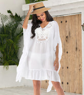 Blouse Beach Vacation Bikini Cover up HCrocheting Patchwork Ruffled Dress