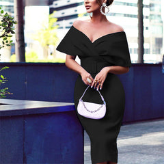 Solid Color V neck Waist Controlled Slimming Christmas Dress