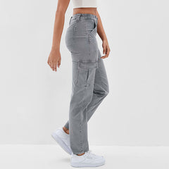 Vendeur de jeans droits taille haute délavés pantalons en denim décontractés