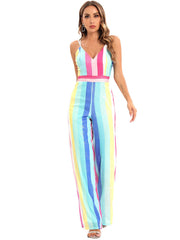 Trousers Retro Suspender Stripes Sequined Jumpsuit