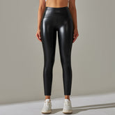 Faux Leather Pants High Elastic High Waist Solid Color Bright Black Tight Trousers Running Fitness Yoga Pants