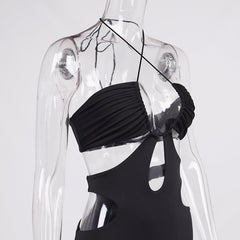 Halter Hollow Out Cutout Backless Lace-up Beach Dress