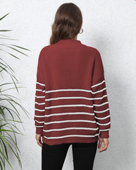 Pullover, gestrickt, gestreift, mit halblangem Rollkragen, lockerer Reißverschluss, gewebtes Pullover-Oberteil