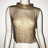 Gilet de luxe à col roulé et strass pour femme, gilet de soirée