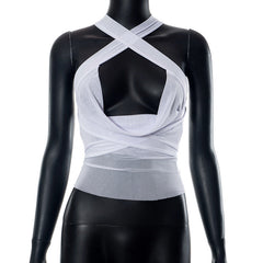 Beauty Back Slim Fit Solid Color Tied Micro Transparent Mesh Top