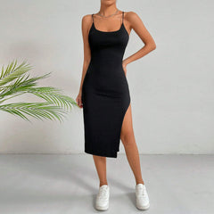 Backless Slit Slim Fit Sheath Sleeveless Cami Dress