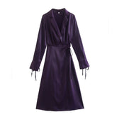 Satin Stomach Blanket Cuff Self Tie Dress Dress