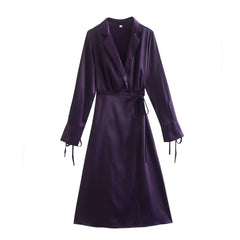 Satin-Bauchdecken-Manschettenkleid zum Selbstbinden