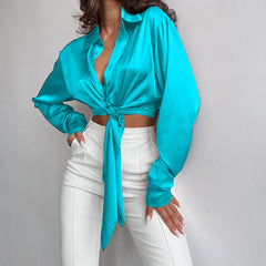 Collared Long Sleeve Cropped Cropped Top