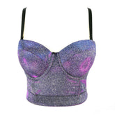 Corset désossé à bretelles colorées et poudre dorée pour poitrine gainante et gainante