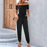 Einfarbiger schulterfreier Jumpsuit