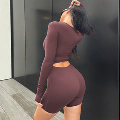 Langarm-Jumpsuit mit U-Kragen, ausgehöhltem Ausschnitt, hoher Taille und Hüftlifting, Sport-Yoga-Overall