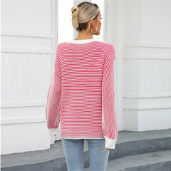 Farblich passender Pullover mit Rundhalsausschnitt, gestreifter Pullover