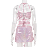 Chest Wrapped Short Skirt Lace-up Two Piece Set Casual