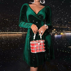 Robe de Noël à col en V et taille en velours