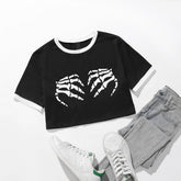 Halloween Lässiges Totenkopf-HPrint-Kurzarm-T-Shirt