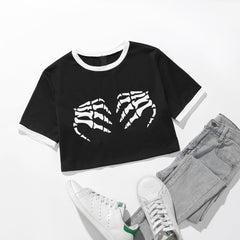 Halloween Casual Skull HPrint Short Sleeve T shirt