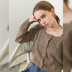 Französischer Strickpullover mit quadratischem Kragen, Strickjacke, langärmeliger kurzer Pullover