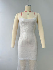 Robe serpillière dos nu, robe moulante à paillettes