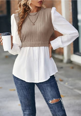 Haut à col montant en maille torsadée contrastée