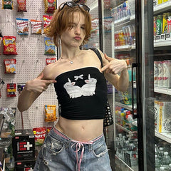 Gilet imprimé lapin mignon de rue, haut tube basique assorti, petit vêtement intérieur